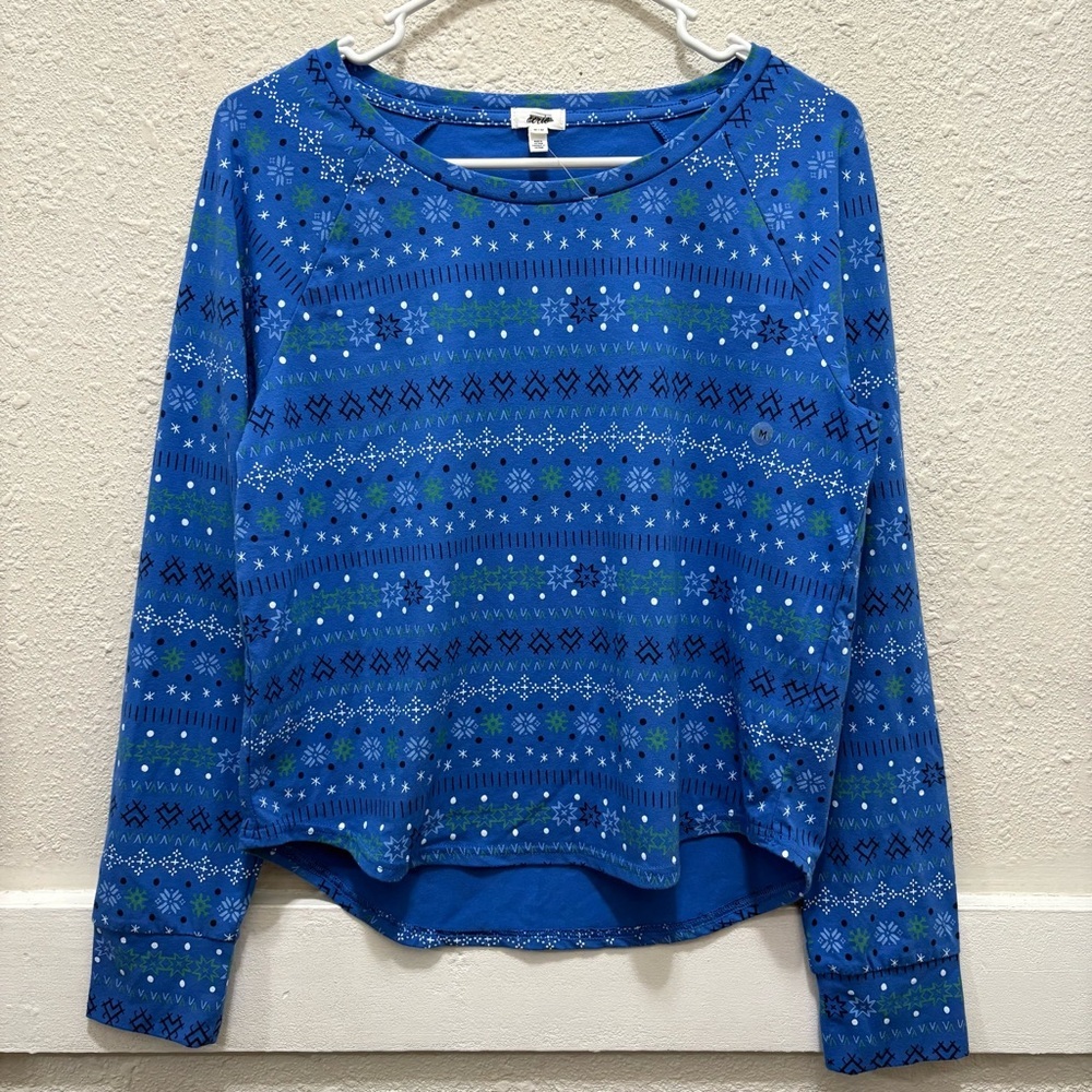 Aerie Blue Snowflake Winter Theme Long Sleeve Top Size M